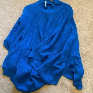 Italian Florence Brand Tricot Chic Wool Cashmere Poncho Teal Size 14 L